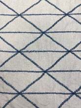 Load image into Gallery viewer, 1.25 Yard Designer Oatmeal Linen Cotton Beige Navy Blue Embroidered Geometric Water &amp; Stain Resistant Drapery Fabric WHS 3547