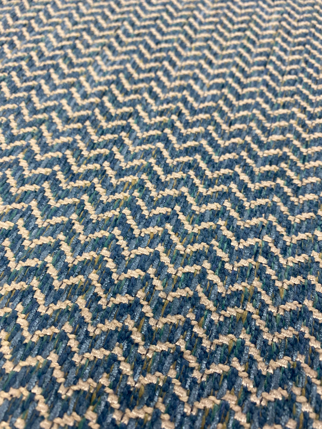 Designer Heavy Duty Green Blue Cream Chevron Upholstery Fabric STA 3844