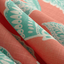 Load image into Gallery viewer, Linen Cotton Floral Cream Coral Turquoise Pink Upholstery Drapery Fabric FB