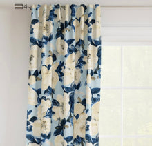 Load image into Gallery viewer, Stain Resistant Blue Grey Beige Navy Blue Floral Upholstery Drapery Fabric CF