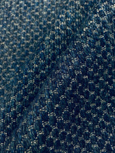 Load image into Gallery viewer, 1.5 Yard Designer InsideOut Navy Blue Grey MCM Mid Century Modern Tweed Water &amp; Stain Resistant Upholstery Fabric WHS 4118