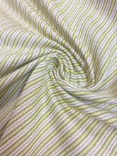 Load image into Gallery viewer, Designer Cotton Ticking Stripe Lime Green Ivory Water &amp; Stain Resistant Upholstery Drapery Fabric WHS 3947