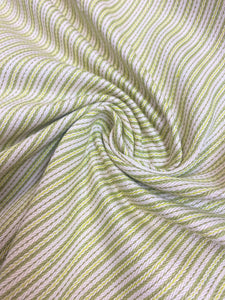 Designer Cotton Ticking Stripe Lime Green Ivory Water & Stain Resistant Upholstery Drapery Fabric WHS 3947