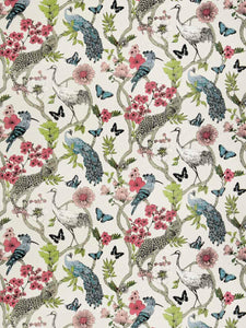 Cream Blue Pink Green Beige Peacock Cheetah Floral Bird Linen Blend Upholstery Drapery Fabric FB