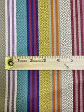 Load image into Gallery viewer, Designer Orange Yellow Purple Aqua Pink Taupe Stripe Water &amp; Stain Resistant Upholstery Drapery Fabric STA 3289