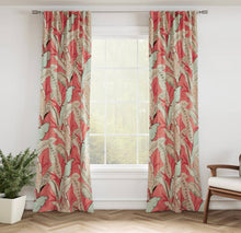 Load image into Gallery viewer, Stain Resistant Taupe Coral Red Aqua Blue Floral Upholstery Drapery Fabric CF