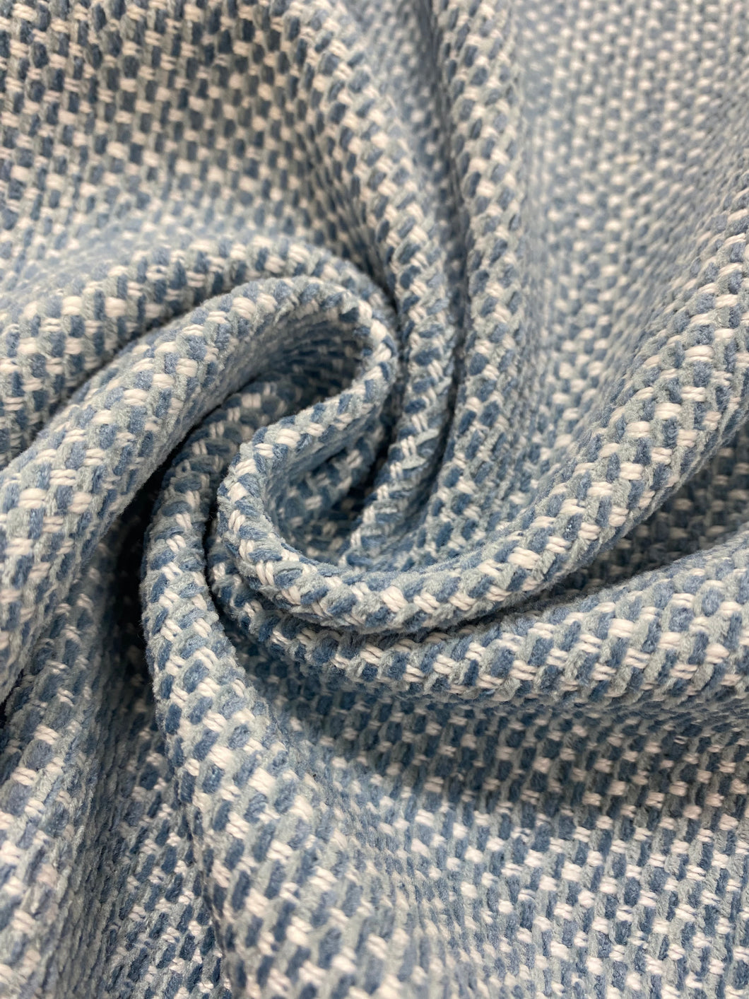 1.75 Yard of Designer InsideOut French Blue White Water & Stain Resistant Tweed MCM Mid Century Modern Upholstery Fabric WHS 4122