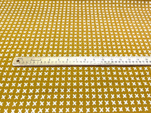 Load image into Gallery viewer, Water Stain Resistant Linen Blend Marigold Mustard Gold Cross Stitch Geometric Upholstery Drapery Fabric