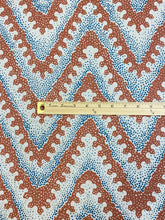 Load image into Gallery viewer, Hand Printed Designer Linen Teal Beige Copper Brown Chevron Upholstery Drapery Fabric STA 3493