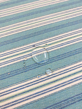 Load image into Gallery viewer, 2.8 Yards of 58" Wide Designer Water &amp; Stain Resistant Indoor Outdoor Aqua Blue Cream Navy Nautical Stripe Upholstery Fabric WHS 3263