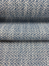 Load image into Gallery viewer, Designer Geometric Navy Blue White Water &amp; Stain Resistant Fret Upholstery Fabric WHS 4058