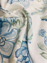 Load image into Gallery viewer, Lee Jofa Augustine Print Linen Floral Botanical Water &amp; Stay Resistant Drapery Upholstery Fabric Aqua Blue Beige Green Cream STA 3356