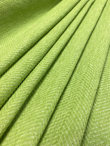 Designer Linen Herringbone Lime Green MCM Mid Century Modern Chenille Water & Stain Resistant Upholstery Fabric WHS 3050