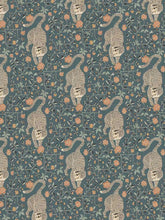 Load image into Gallery viewer, Denim Blue Coral Orange Aqua Floral Tiger Animal Pattern Upholstery Drapery Fabric FB