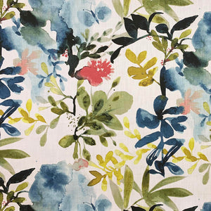 Linen Cotton Cream Pink Green Navy Blue Floral Botanical Upholstery Drapery Fabric MGF