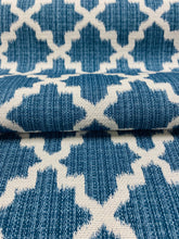 Load image into Gallery viewer, 1.3 Yard of French Blue Off White Trellis Geometric Indoor Outdoor Water &amp; Stain Resistant Upholstery Drapery Fabric WHS 3123