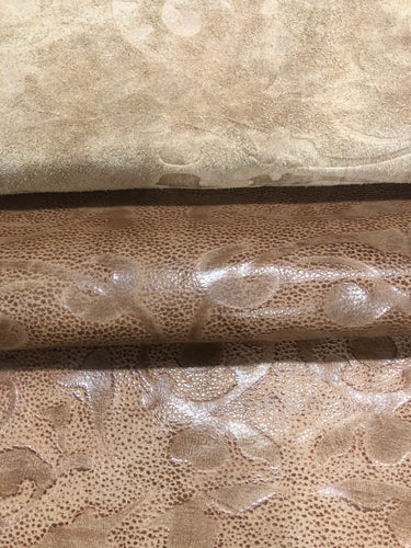 21 SF Genuine Beige Tooled Cowboy Floral Upholstery Leather Suede Hide