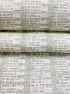 1.25 Yard Schumacher Kiosk Sage Green Ivory Linen Stripe Geometric Upholstery Drapery Fabric WHS 3372