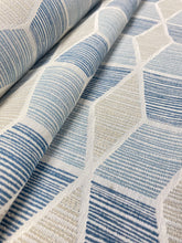 Load image into Gallery viewer, Kravet Canard River Teal Blue Beige Grey Abstract Geometric Water &amp; Stain Resistant Upholstery Fabric WHS 3345