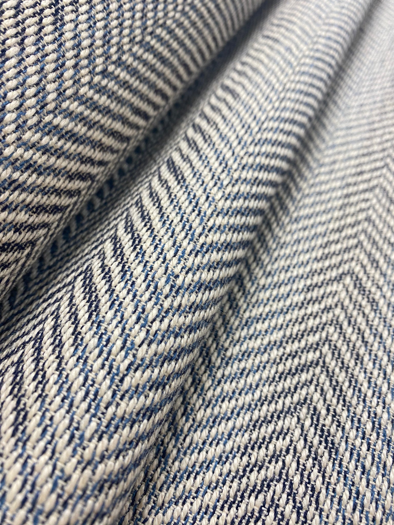 Textured Woven store Heavy Duty Small Scale Navy Blue Beige Ivory MCM Mid Century Modern Tweed Upholstery Drapery Fabric CB700-377