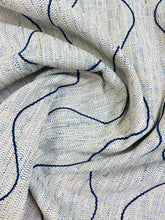 Load image into Gallery viewer, 1.25 Yard Designer Navy Blue Teal Green Cream MCM Mid Century Modern Tweed Embroidered Water Resistant Upholstery Drapery Fabric WHS 3450