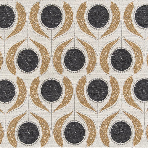 Heavy Duty Charcoal Black Mustard Cream Floral Medallion Tapestry Upholstery Fabric CF