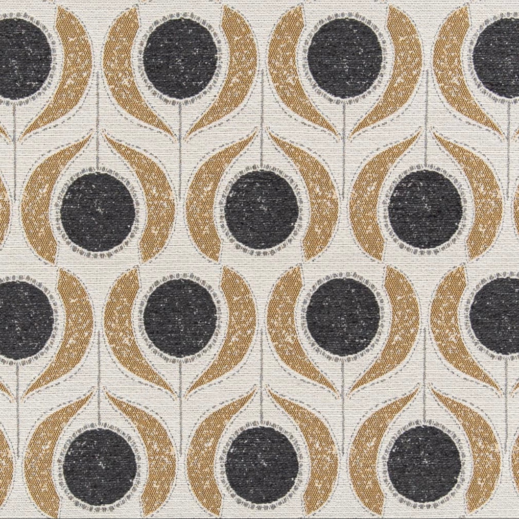 Heavy Duty Charcoal Black Mustard Cream Floral Medallion Tapestry Upholstery Fabric CF