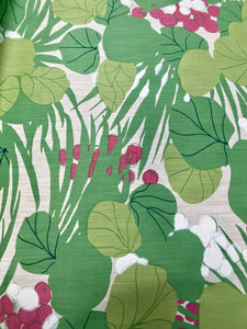 SCHUMACHER Sea Grapes Tropical Green White Pink Linen Floral Botanical Upholstery Drapery Fabric STA 3309