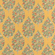 Load image into Gallery viewer, Stain Resistant Floral Mustard Yellow Red Teal Green Pomegranate Drapery Upholstery Fabric CF