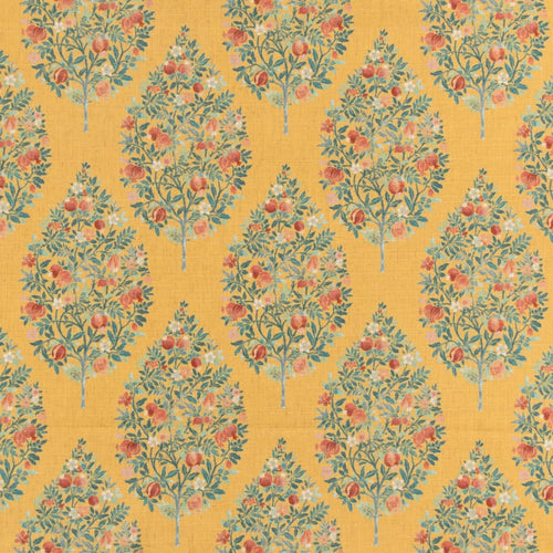 Stain Resistant Floral Mustard Yellow Red Teal Green Pomegranate Drapery Upholstery Fabric CF