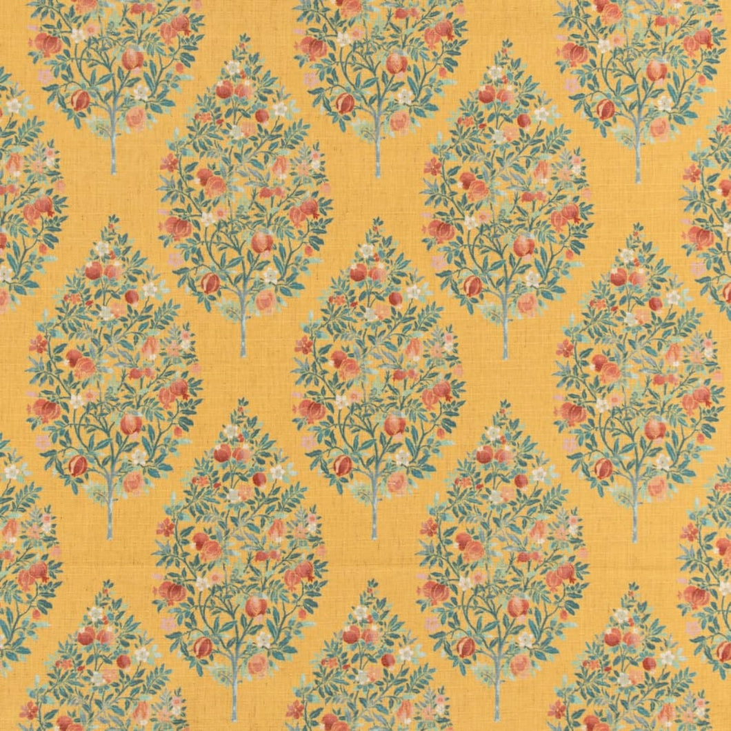 Stain Resistant Floral Mustard Yellow Red Teal Green Pomegranate Drapery Upholstery Fabric CF