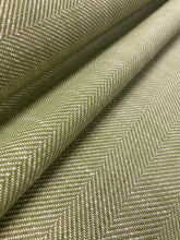 Load image into Gallery viewer, Designer Water &amp; Stain Resistant Lime Green Beige MCM Mid Century Modern Herringbone Upholstery Fabric WHS 3723