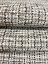 Load image into Gallery viewer, Designer Water &amp; Stain Resistant Performance MCM Black Taupe Grey Stripe Upholstery Fabric WHS 4199