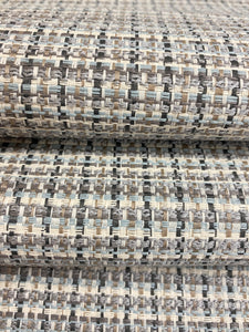 Designer Water & Stain Resistant Performance MCM Black Taupe Grey Stripe Upholstery Fabric WHS 4199