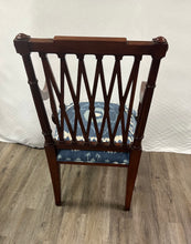 Load image into Gallery viewer, Set of Four Mahogany Lattice Dining Room Chairs in Schumacher Samarkand Ikat II Porcelain