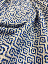 Load image into Gallery viewer, 1.9 Yd Designer Navy Blue White Geometric Diamond Water &amp; Stain Resistant Upholstery Fabric WHS 3260