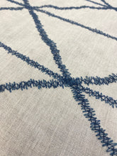 Load image into Gallery viewer, 1.25 Yard Designer Oatmeal Linen Cotton Beige Navy Blue Embroidered Geometric Water &amp; Stain Resistant Drapery Fabric WHS 3547