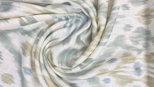 Load image into Gallery viewer, 1.25 Yard Belle Maison Cream Seafoam Green Aqua Ikat Cotton Linen Upholstery Drapery Fabric WHS 3091