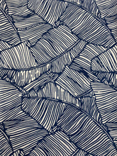 Load image into Gallery viewer, Brunschwig &amp; Fils Les Palmiers Navy Blue White Tropical Linen Water Resistant Upholstery Drapery Fabric WHS 3381