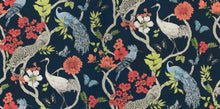 Load image into Gallery viewer, Navy Blue Coral Cream Floral Tropical Botanical Cheetah Bird Upholstery Drapery Fabric FB