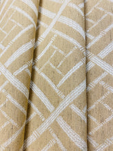 Load image into Gallery viewer, Designer Camel Beige Fret Geometric Trellis Water &amp; Stain Resistant Upholstery Drapery Fabric WHS 3626