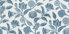 Load image into Gallery viewer, Ivory Teal Aqua Blue Floral Botanical Drapery Fabric FB