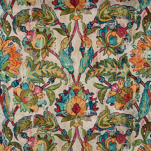 Beige Pink Green Yellow Turquoise Teal Floral Ikat Upholstery Drapery Fabric MGF