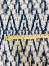Load image into Gallery viewer, Designer Water &amp; Stain Resistant Ikat Navy Blue White Upholstery Drapery Fabric STA 3241