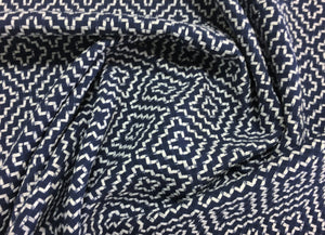 Schumacher Soho Weave Geometric Upholstery Fabric / Navy STA 3285