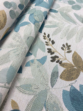 Load image into Gallery viewer, 1.6 Yard Teal Beige Olive Floral Botanical Water &amp; Stain Resistant Upholstery Fabric WHS 3758