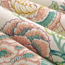 Load image into Gallery viewer, Cream Teal Green Mustard Coral Jacobean Floral Upholstery Drapery Fabric