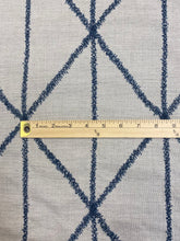 Load image into Gallery viewer, 1.25 Yard Designer Oatmeal Linen Cotton Beige Navy Blue Embroidered Geometric Water &amp; Stain Resistant Drapery Fabric WHS 3547