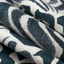 Load image into Gallery viewer, Stain Resistant Off White Indigo Navy Blue Abstract Linen Cotton Upholstery Drapery Fabric FB