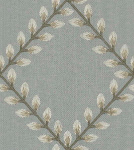 Grey Olive Green Blue Seafoam Floral Embroidered Drapery Fabric FB